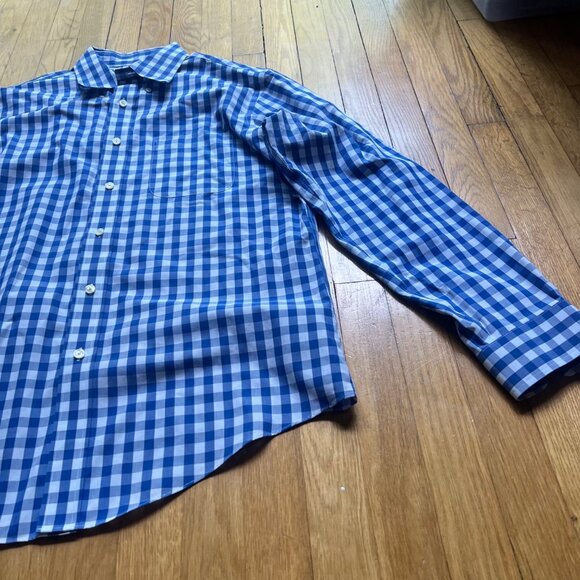 Brooks Brothers Size L Blue White Check Non Iron Supima Cotton Button Up Shirt - Picture 5 of 12
